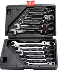 Go-To Universal Ratchet Spanner Set 6-24mm With Easy-Grip Wrench Kit For Car Repair And Home Maintenance in black case, chrome finish