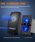 Beefy Blue 5 Pin LED Rocker Switch SPST On Off 20A 12V 10A 24V With Jumper Wires, illuminated light and laser-etched pattern
