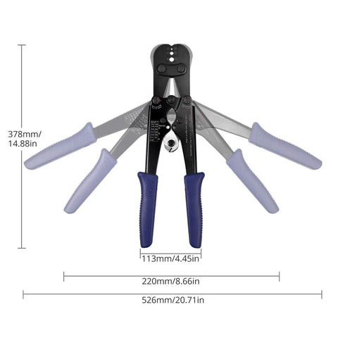 2 In 1 Wire Rope Crimping Tool And Cutter For DIY Rigging dimensions with extended handles