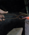 Hardcore Blacksmith Tongs Set 17 Inch Carbon Steel Forging Tongs in use on hot metal, showing durable hot forged performance.