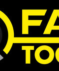 FAR TOOLS logo design on black background featuring a sleek circle and bold yellow lettering.