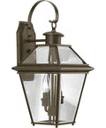 Burlington Two Light Wall Lantern in oil rubbed bronze finish with beveled glass for porches and entryways