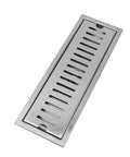 Oreilet Linear Shower Drain 12 Inch Floor Drain with Hair Catcher, stainless steel, rectangular design, top view.