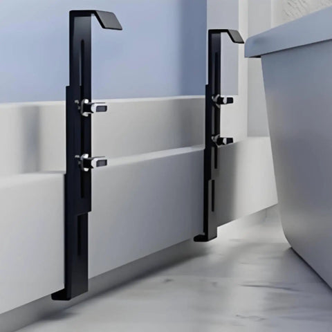 4 Pack Heavy Duty Window Planter Brackets for Windowsill and Railings with adjustable upright, mounted on a windowsill.