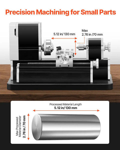 Didactical Mini Metal Lathe For DIY Projects 20,000 RPM 36W Power Lathe with 3 Jaw Chuck, dimensions 2.76 x 5.12 inches