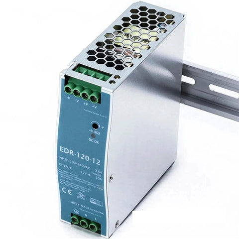 Industrial 12V 120W DIN Rail Power Supply With UL 508 TÜV Certification, Short Circuit And Overload Protection, High Efficiency, Beefy And Reliable For Control Panels And Semiconductors, metal housing