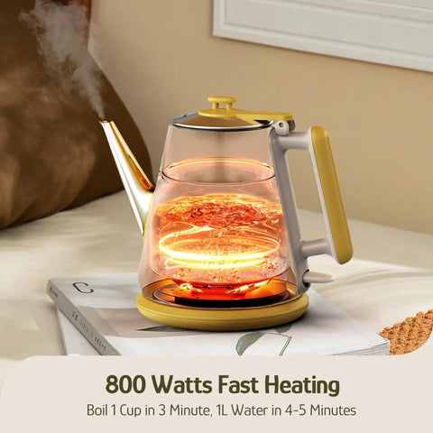 Retro 1L Electric Kettle Cordless 800W Fast Boil Double Wall 304 Stainless Steel BPA Free Auto Shut Off Compact One Cup Brew Buddy For Tea And Coffee Eduardo Recife Collaboration Edition on a tabletop.