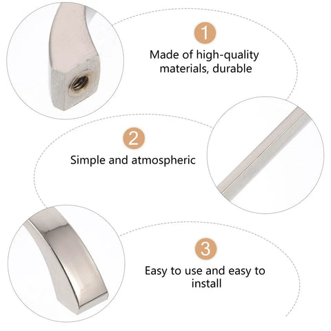 Close-up detail of 10 Pieces Zinc Alloy Wardrobe Handles And Drawer Pulls, Modern Silver Cabinet Door Pulls With 128mm Hole Spacing.