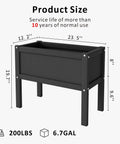 Raised Garden Bed With Drainage Hole Waterproof HDPE Elevated Planter Box With Legs Tough As Nails For Herbs Vegetables And Flowers Perfect For Patio Balcony Outdoors Or Indoors Black, dimensions listed
