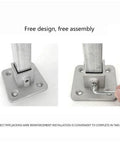 Heavy Duty Three Way Elbow Pipe Connector For Industrial Shelving And Fence Rails Made Of Super Strong Aluminum Alloy For Solid DIY Storage Build assembly steps with pipe and connector.