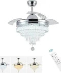 42 Inch Dimmable Crystal Chandelier Ceiling Fan with Remote Light Kit and App Control, retractable blades, 40W twin motors