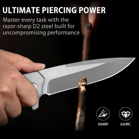 3.6 Inch D2 Steel Pocket Knife For Men With G10 Handle Dope Do It All EDC Folding Knife For Everyday Carry Strong Edge Retention Textured Grip Smooth Flipping Action, blade cutting wood