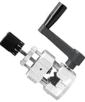 Jeanoko Wire Stripper Machine Manual Hand Crank Electrician Tool Lightweight Aluminum Alloy Cable Cutter close-up view showing handle and dial.