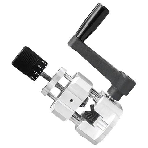 Jeanoko Wire Stripper Machine Manual Hand Crank Electrician Tool Lightweight Aluminum Alloy Cable Cutter close-up view showing handle and dial.