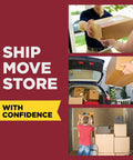 Three scenes showing packing boxes using Ultra Clear Packing Tape With Dispensers For A Tight Seal, Heavy Duty, Moisture And Dust Resistant.