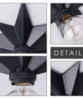 Detail view of Black Star Flush Mount Ceiling Light With Dope Mid Century Vibe, Modern Ceiling Fixture For Hallway, Entryway, Study Or Bedroom