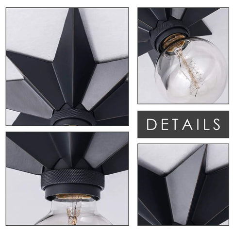 Detail view of Black Star Flush Mount Ceiling Light With Dope Mid Century Vibe, Modern Ceiling Fixture For Hallway, Entryway, Study Or Bedroom