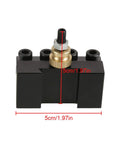 Badass Slick Quick Change Mini Lathe Tool Post Holder measuring 5x5cm with brass fitting for compact lathes.