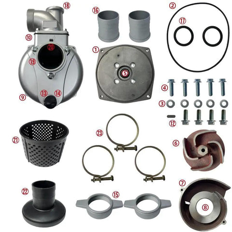 Top Tier 3 Inch Keyed Shaft Semi Trash Water Pump Replacement With NPT Threads And Three Bolt Ports For DuroMax Ironton Pulsar Engines No Sweat Swap Quick Connect Ports Full Gasket Kit Included