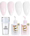 French Tip Gel Polish Peach Mousse 15ml Kit With French Tip Stamp, HEMA-Free White And Light Pink Gels, bottles and stamp