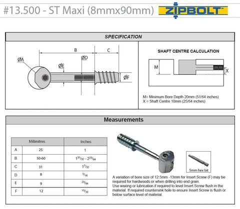 Heavy Duty Knockdown Connectors For Super Slick Furniture Assembly Beasty Metal Hardware With Quick Release Hex Bits No Sweat DIY Cabinet Joinery And Leg Mounting 10 Pack Bundle specifications and measurements chart.