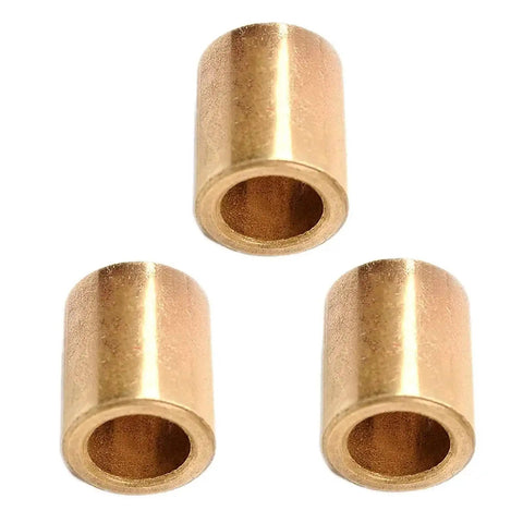 Three brass bushings from the Stainless Steel Base Bushings Set 3mm To 12mm Inner Diameter Bearing Sleeves For Slide Block 4mm To 20mm Length 10 Pieces Pro Grade DIY Friendly Corrosion Resistant.