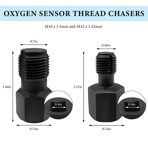 O2 Sensor Thread Repair Kit With M18 X 1.5 And M12 X 1.25 Adapters; image shows two black oxygen sensor thread chasers.