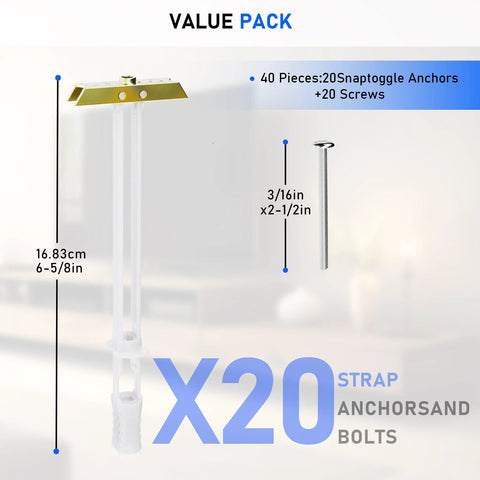 Heavy Duty Stainless Steel Drywall Anchors With Included Bolts For TV Mounting, 3/16 Inch 24 Thread, Hollow Wall Anchors