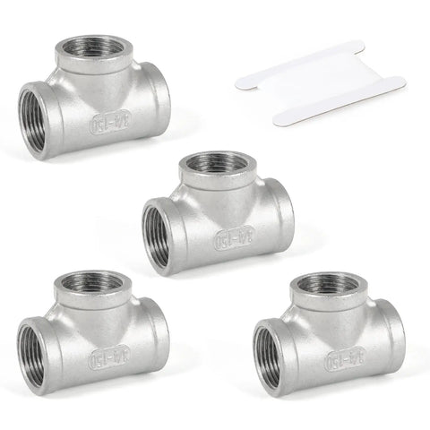 4 Pack 304 Stainless Steel Tee Pipe Fittings 3/4 Inch X 3/4 Inch X 3/4 Inch NPT Female Thread Adapters