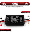 Two Pack Hella Noticeable Strobe Flasher Module For Led Brake And Tail Lights Universal 12V 24V Rapid Blink Controller For Car Whip Truck And Motorcycle Black wiring diagram showing connections.