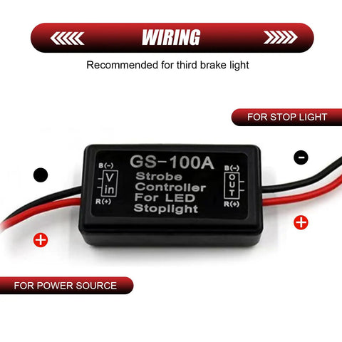 Two Pack Hella Noticeable Strobe Flasher Module For Led Brake And Tail Lights Universal 12V 24V Rapid Blink Controller For Car Whip Truck And Motorcycle Black wiring diagram showing connections.