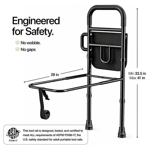 Senior Safe Bed Rails For Seniors No Fuss Easy To Install Under Mattress With Adjustable Height And Floor Support Fits King Queen Twin Beds Includes Security Strap Install On Either Side ASTM Approved