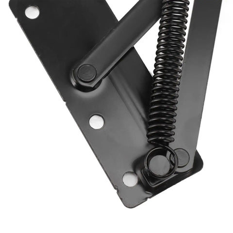 Close-up of 80 Degree Folding Spring Hinge with Cold Rolled Steel Build, heavy duty upturned hinge for cabinets, folding beds, sofas.