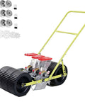 Easy Seed Sprayer And Corn Planter Hand Seeder For 40 Plus Crops, 3 Row Manual Seed Drill with wheels, handle, and depth adjust