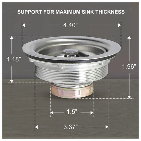 Heavy Duty Stainless Steel Kitchen Sink Drain Assembly With Strainer Basket And Rubber Stopper Built To Last Three And A Half Inch Fits Standard