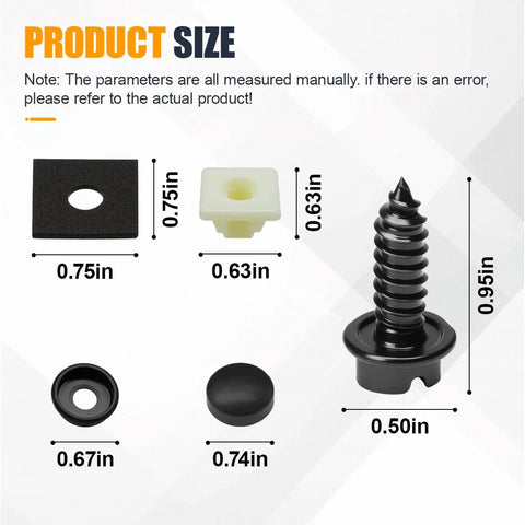 Rustproof Stainless Steel Car License Plate Screw Kit With Anti Theft And Anti Rattle Frame Covers size diagram