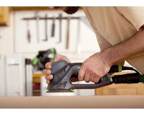 Rotex RO 125 FEQ-Plus Random Orbital Sander With Gear Driven Aggressive Mode And Jetstream Dust Extraction in use