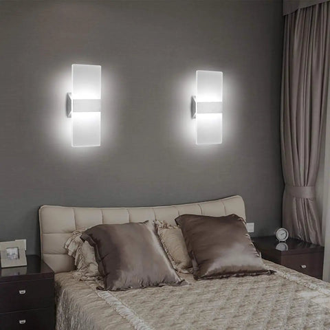 Modern LED Wall Sconce 12W Cool White 6000K Up Down Light for bedroom decor with aluminum and acrylic design, non-dimmable.