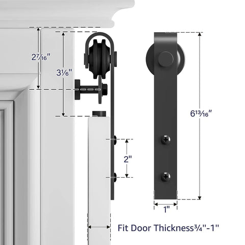 5Ft Mini Double Door Barn Door Hardware Kit For TV Stands And Cabinets Durable Black Steel Track detail with measurements