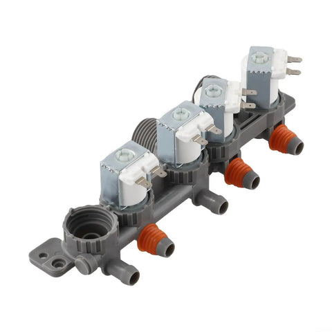 Washing Machine Inlet Solenoid Valve Replacement Kit Direct Fit Easy Install Reliable Water Flow Control For All Wash Cycles Durable Replacement Valve For Worn Or Faulty Units, 4-way gray plastic and metal valve