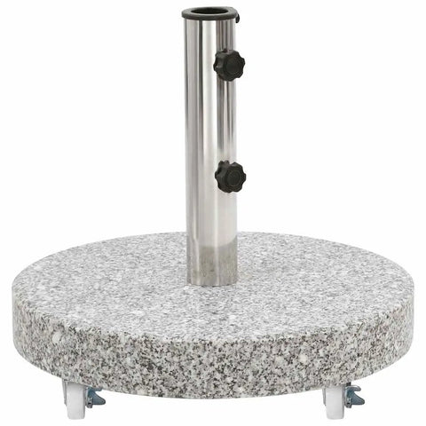 Beefy Round Umbrella Base With Wheels For 1.5 To 1.9 Inch Poles, Granite Plate And Stainless Steel Tube, 66.1 Pound Weight, Gray Patio Parasol Stand With Locking Bolts For Solid Windproof Backyard Shade