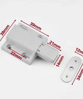Push Open Cabinet Latch Set 4 Pack Magnetic Door Catch Drawer Closer with dimensions shown for precise installation.