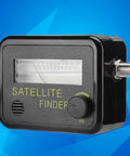 All In One Satellite Finder Kit With LNB To REC Connector And Signal Strength Meter For Fast Dish Alignment on blue background