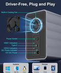 Back view of Heavy Duty Two Bay Hard Drive Enclosure For 2.5 And 3.5 Inch Sata Hdd Ssd with cooling fan and indicator lights.
