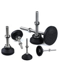 Legit Heavy Duty Adjustable Furniture Legs With Swivel Glide Pads M12 Threads Rock Solid Leveling Feet Four Pack display of various sizes with black rubber pads.