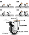 4 Pack Heavy Duty Furniture Caster Wheels With Brakes M10 M12 Threaded swivel and brake casters in 2.5in, 3in, 4in, 5in sizes with TPR material.