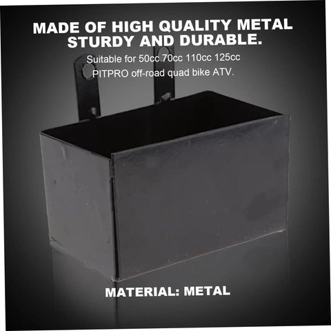 Slick Road Ready Motorcycle Battery Box Heavy Duty Metal Protective Case showing pre-drilled mounting holes for dirtbike installation.