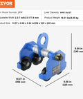 Manual Trolley for I Beams 2 Ton Load Capacity 4400 Lbs Dual Wheels Adjustable 2.5 to 7 Inches Flange Width, blue side view