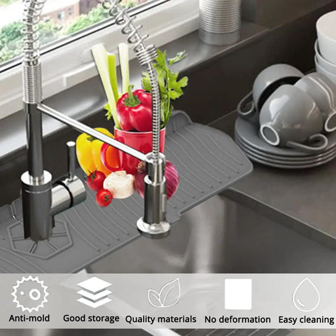 24 Inch Silicone Faucet Splash Guard Mat With Drip Catcher Tray And 2 Pack Drain Hair Catchers Suction Cup Drain Covers for kitchen use