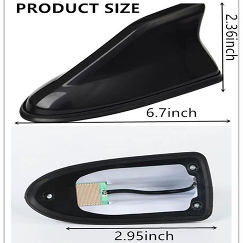 Universal Shark Fin Antenna Cover With Adhesive Tape For Cars SUVs And Trucks Black Durable Exterior Product Size Dimensions.